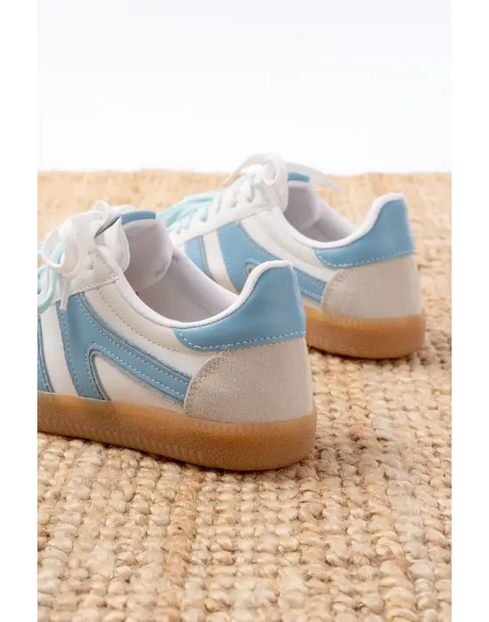 M-6005 Mavi Garni  Bağcıklı Termo Taban Günlük Kadın Spor