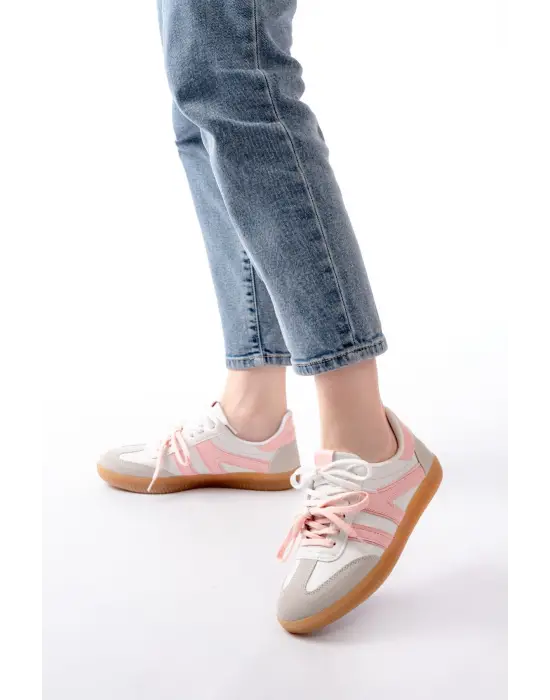 M-6005 Pudra Garni  Bağcıklı Termo Taban Günlük Kadın Spor