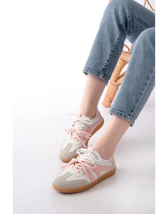 M-6005 Pudra Garni  Bağcıklı Termo Taban Günlük Kadın Spor