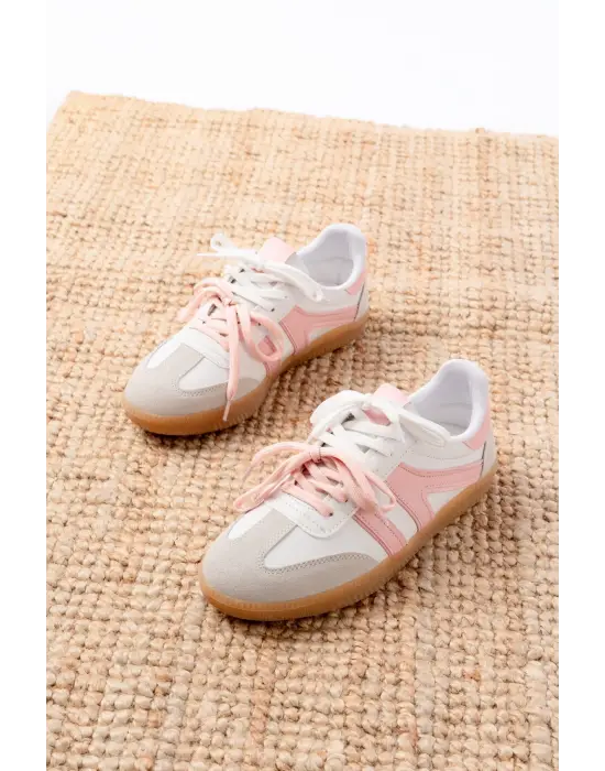 M-6005 Pudra Garni  Bağcıklı Termo Taban Günlük Kadın Spor