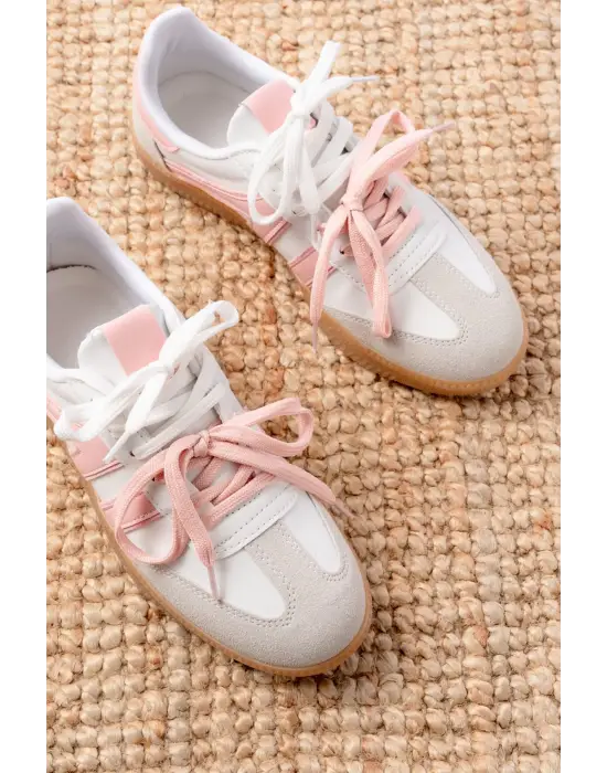 M-6005 Pudra Garni  Bağcıklı Termo Taban Günlük Kadın Spor