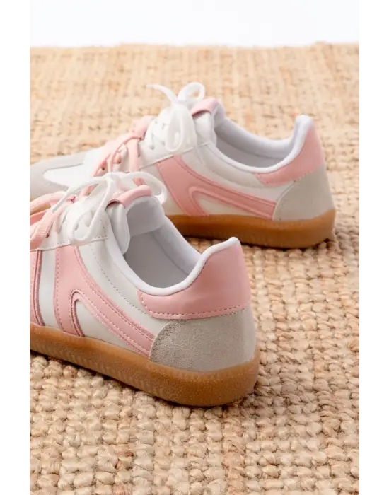 M-6005 Pudra Garni  Bağcıklı Termo Taban Günlük Kadın Spor