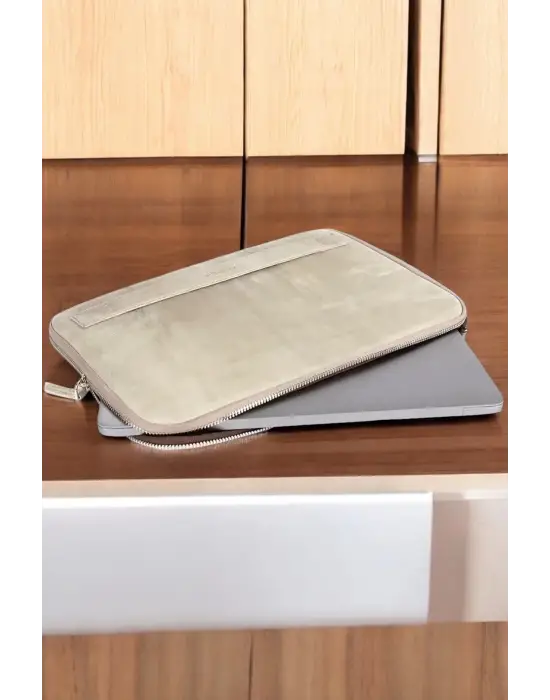 Macbook Air Pro 13 & 13.3 İnç Hakiki Deri Bej Laptop Kılıfı