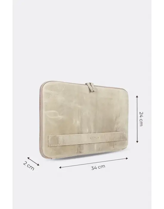 Macbook Air Pro 13 & 13.3 İnç Hakiki Deri Bej Laptop Kılıfı