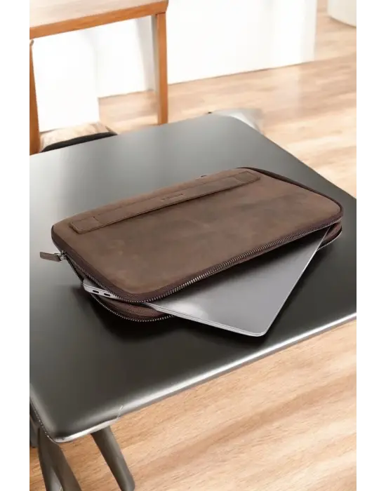 Macbook Air Pro 13 & 13.3 İnç Hakiki Deri Kahverengi Laptop Kılıfı