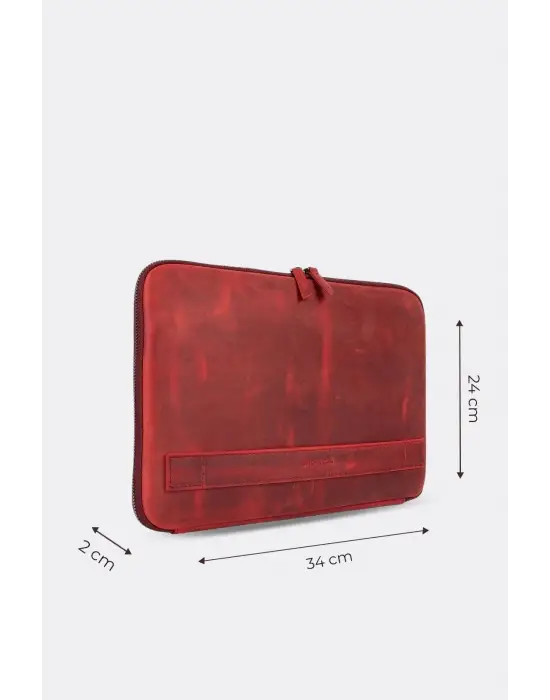Macbook Air Pro 13 & 13.3 İnç Hakiki Deri Kırmızı Laptop Kılıfı