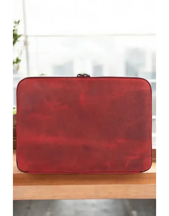 Macbook Air Pro 13 & 13.3 İnç Hakiki Deri Kırmızı Laptop Kılıfı