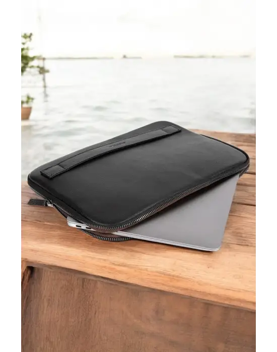 Macbook Air Pro 13 & 13.3 İnç Hakiki Deri Naturel Siyah Laptop Kılıfı