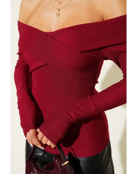 Madonna Çapraz Yaka Bluz Bordo T4331