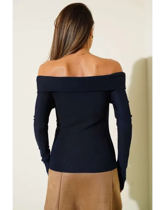 Madonna Çapraz Yaka Bluz Lacivert T4329