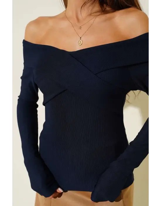 Madonna Çapraz Yaka Bluz Lacivert T4329