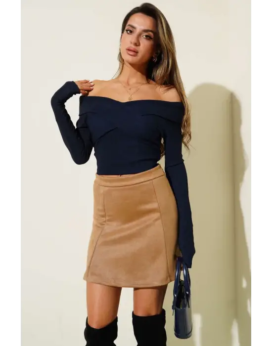 Madonna Çapraz Yaka Bluz Lacivert T4331