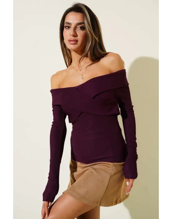 Madonna Çapraz Yaka Bluz Mürdüm T4331