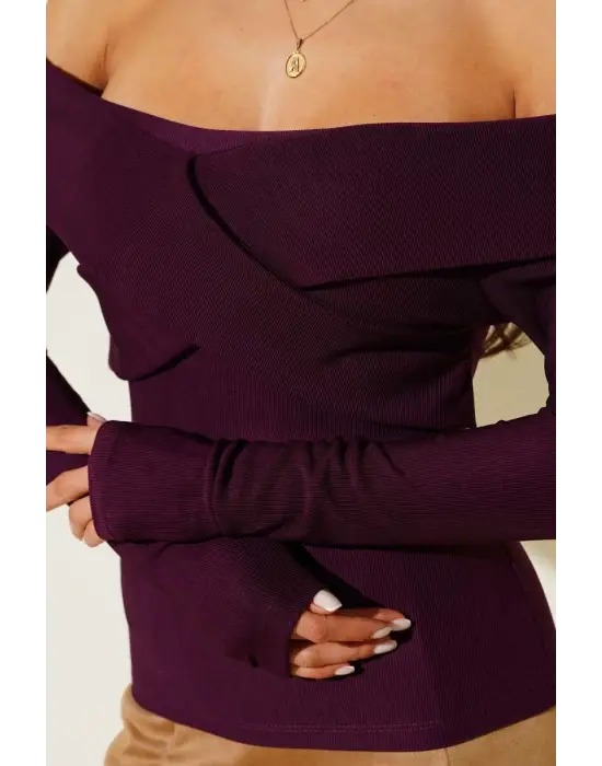 Madonna Çapraz Yaka Bluz Mürdüm T4331