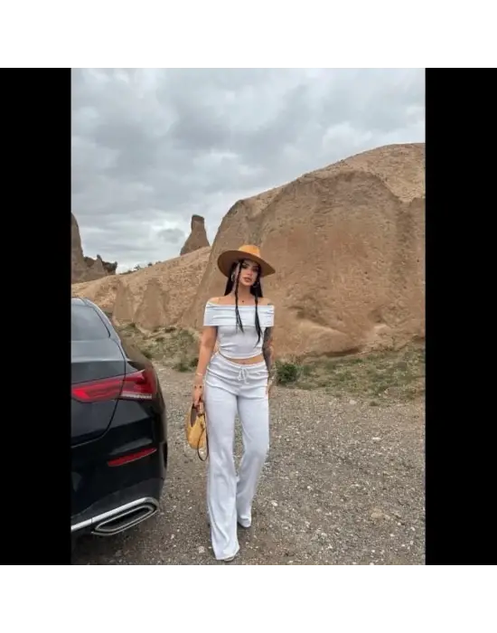 Madonna Yaka Bol Paça Pantolonlu Takım