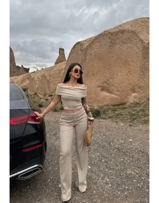 Madonna Yaka Bol Paça Pantolonlu Takım