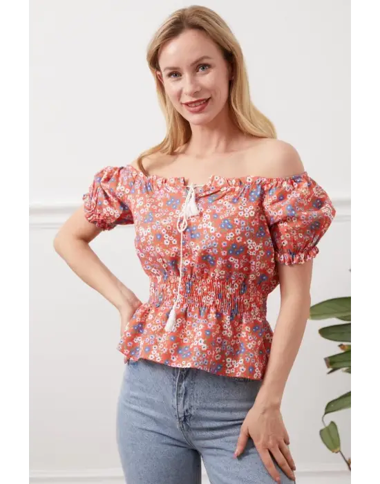 Madonna Yaka Çiçekli Bluz