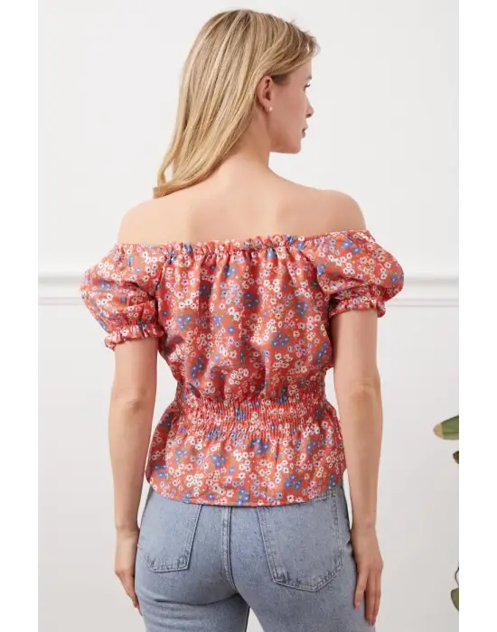 Madonna Yaka Çiçekli Bluz