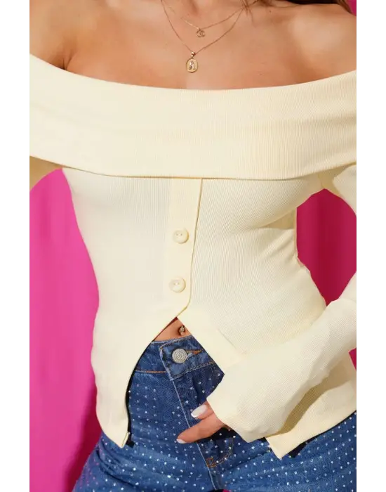 Madonna Yaka Düğmeli Bluz Sarı T4329