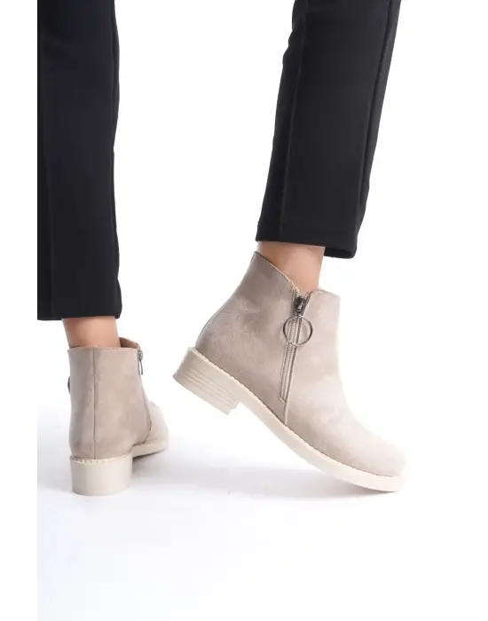 Margaret Fermuarlı Ortopedik Taban Topuklu Süet Kadın Bot  Tt - Ten
