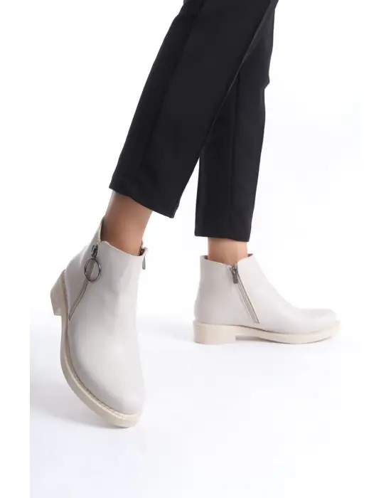 Margaret Fermuarlı Ortopedik Taban Topuklukadın Bot  Kt - Krem