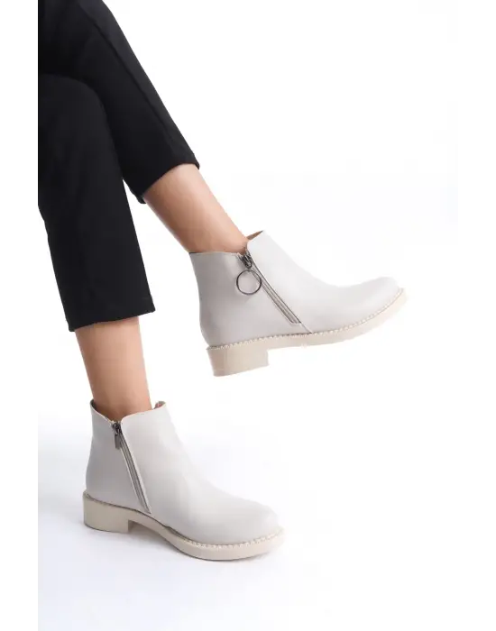 Margaret Fermuarlı Ortopedik Taban Topuklukadın Bot  Kt - Krem