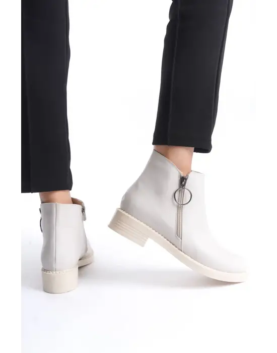 Margaret Fermuarlı Ortopedik Taban Topuklukadın Bot  Kt - Krem