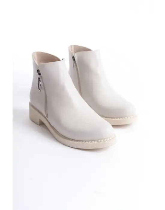 Margaret Fermuarlı Ortopedik Taban Topuklukadın Bot  Kt - Krem