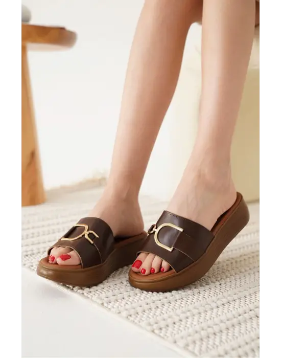 Maria Acı Kahve Hakiki Deri Terlik