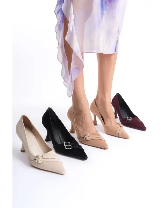 Maya Kadın Bej Saten Topuklu Ayakkabı