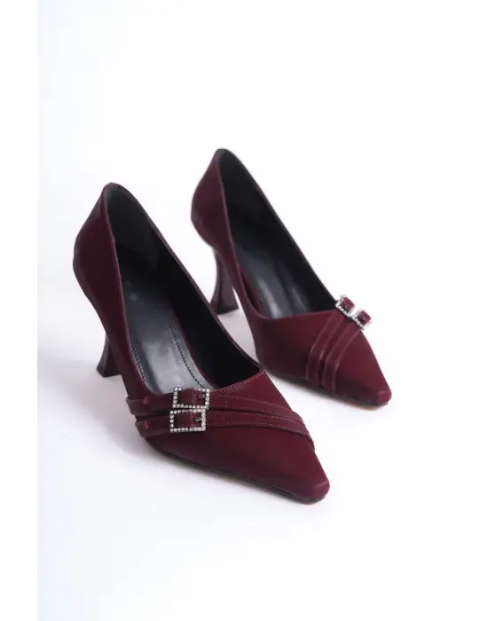 Maya Kadın Bordo Saten Topuklu Ayakkabı