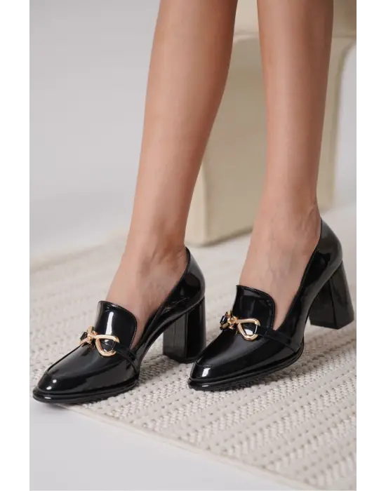 Melly Siyah Rugan Kadın Topuklu Ayakkabı