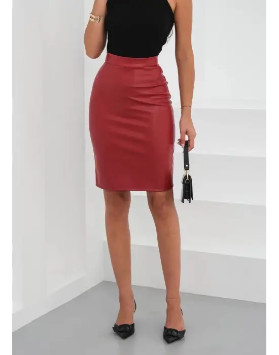 Midi Boy Deri Kalem Etek Bordo H26780