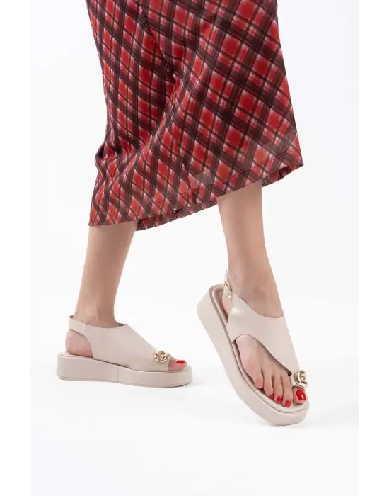 Milena Bej Cilt Toka Detaylı Sandalet