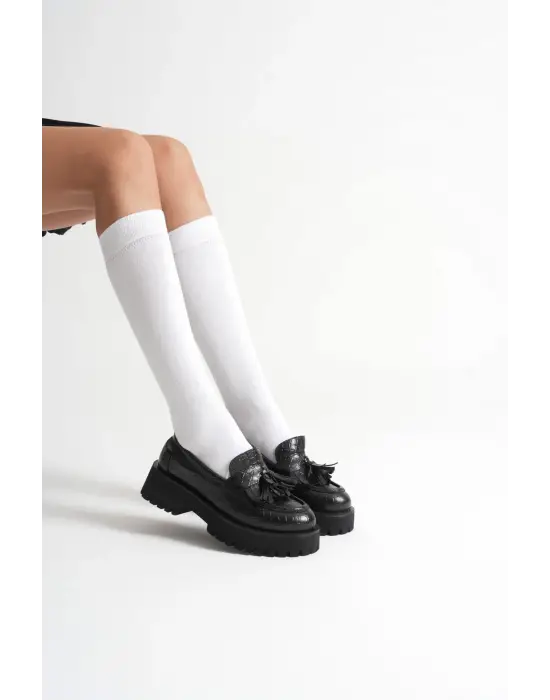 Mina Kadın Günlük Siyah Kroko Baskılı Loafer Ayakkabı