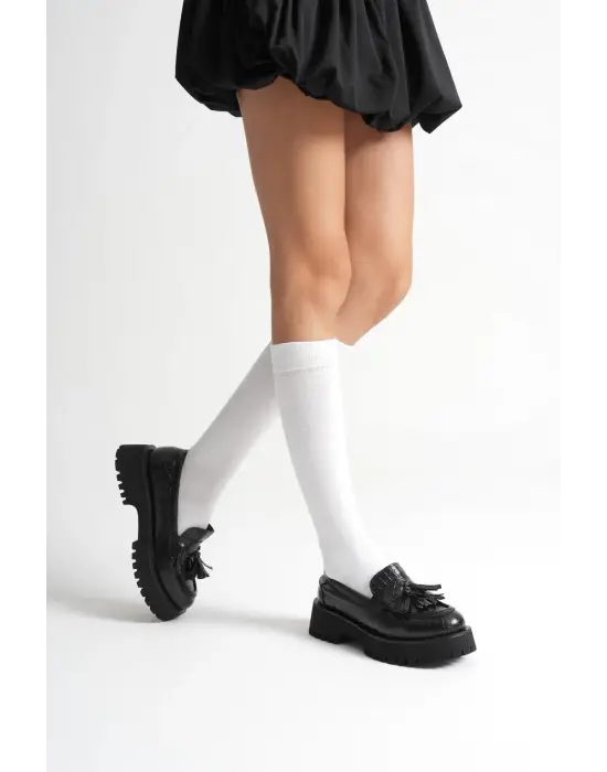 Mina Kadın Günlük Siyah Kroko Baskılı Loafer Ayakkabı