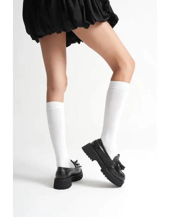 Mina Kadın Günlük Siyah Kroko Baskılı Loafer Ayakkabı