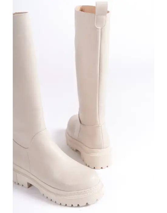 Mıra Bağcıksız Fermuarlı Ortopedik Taban Kadın Çizme Kt - Krem