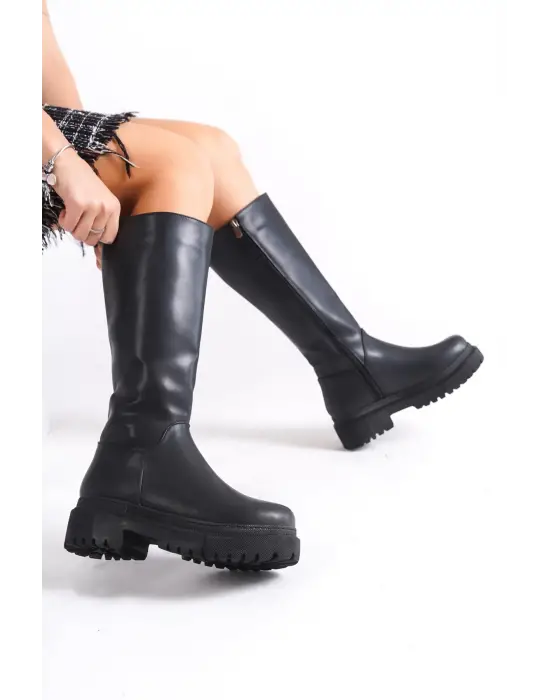 Mıra Bağcıksız Fermuarlı Ortopedik Taban Kadın Çizme St - Siyah