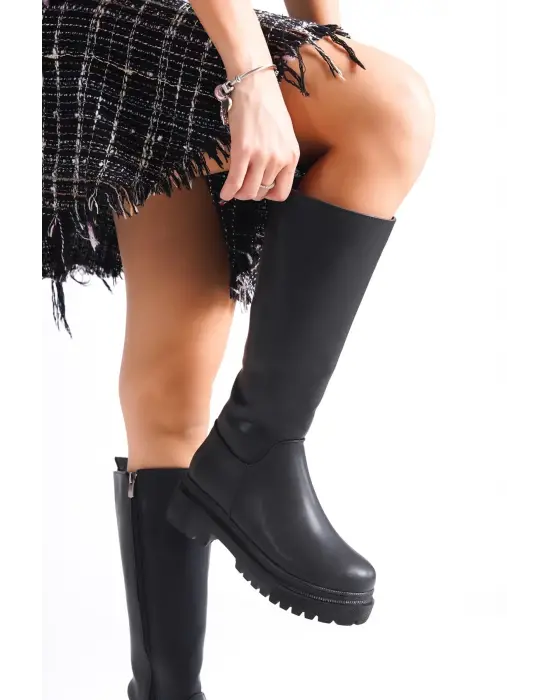 Mıra Bağcıksız Fermuarlı Ortopedik Taban Kadın Çizme St - Siyah