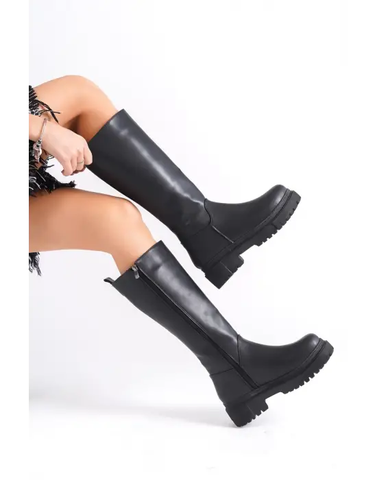 Mıra Bağcıksız Fermuarlı Ortopedik Taban Kadın Çizme St - Siyah
