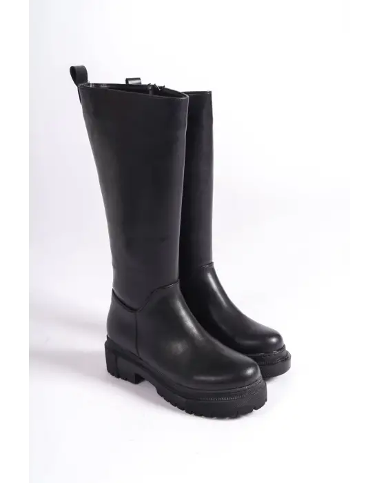 Mıra Bağcıksız Fermuarlı Ortopedik Taban Kadın Çizme St - Siyah