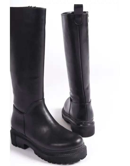 Mıra Bağcıksız Fermuarlı Ortopedik Taban Kadın Çizme St - Siyah