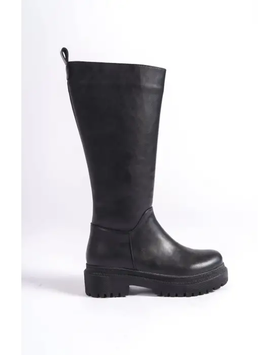 Mıra Bağcıksız Fermuarlı Ortopedik Taban Kadın Çizme St - Siyah