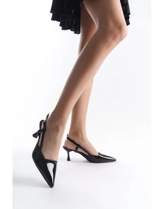 Mira Kadın Siyah Rugan Topuklu Ayakkabı