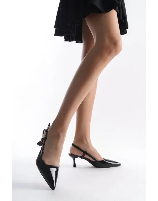 Mira Kadın Siyah Rugan Topuklu Ayakkabı