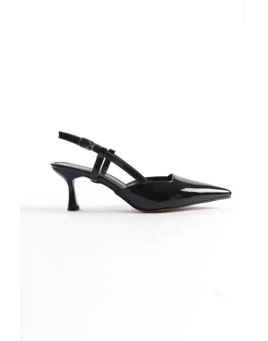 Mira Kadın Siyah Rugan Topuklu Ayakkabı