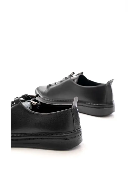 Mk-9026 Siyah Bağcıklı  Taş Aksesuarlı Günlük Spor Ayakkabı