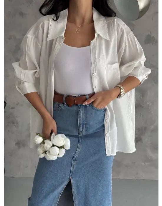 Modal Oversize Cepli Gömlek