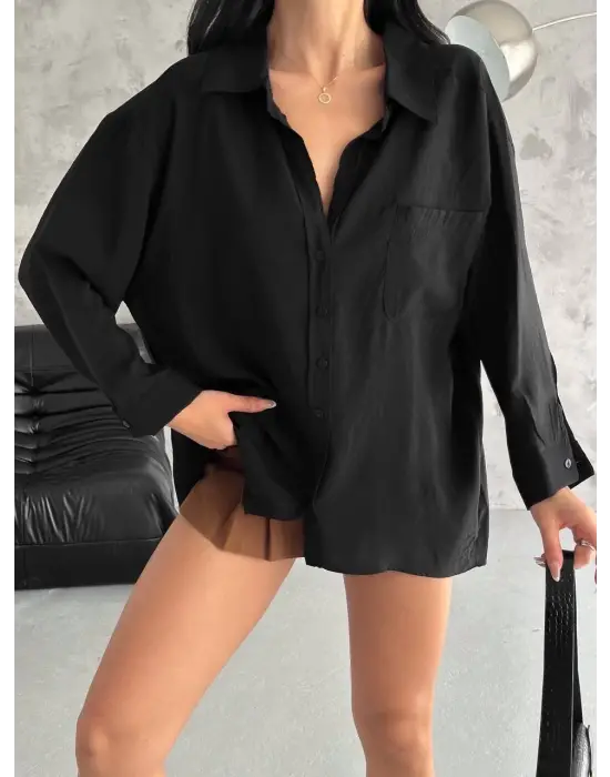 Modal Oversize Cepli Gömlek